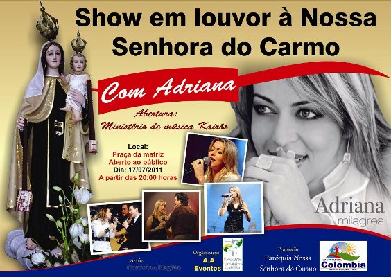 Cantora Católica Adriana fará show aberto ao público em Colômbia