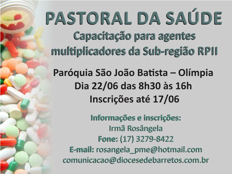 Seguem abertas as inscrições para o Curso para agentes da Pastoral da Saúde