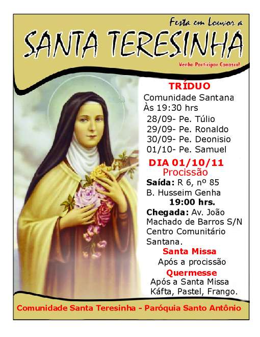 Comunidade de Barretos prepara Festa em louvor a Santa Teresinha do menino Jesus