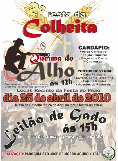 2ª FESTA DA COLHEITA EM MORRO AGUDO NESSE DOMINGO