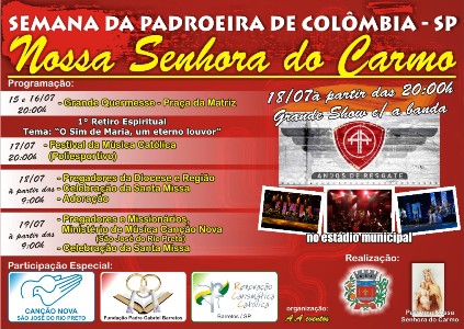 CONFIRA O CARTAZ DA FESTA DA PADROEIRA EM COLÔMBIA QUE TERÁ SHOW DOS ANJOS DE RESGATE